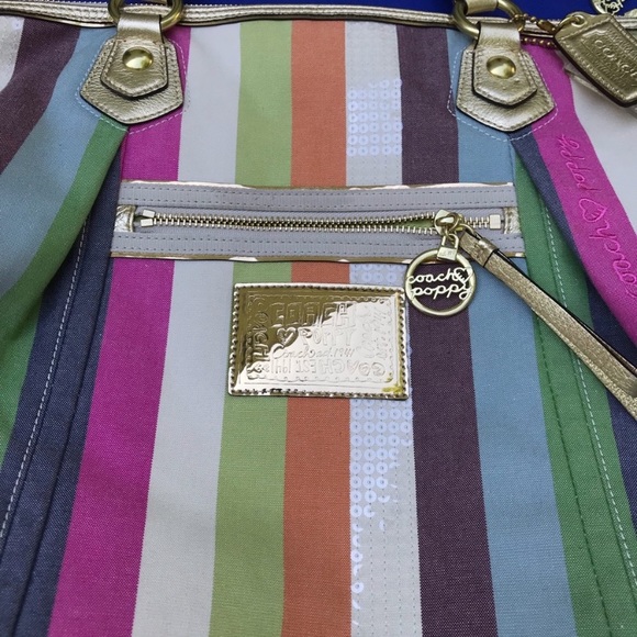 Coach Poppy Legacy Stripe Glam Tote & Wallet - Picture 2 of 8